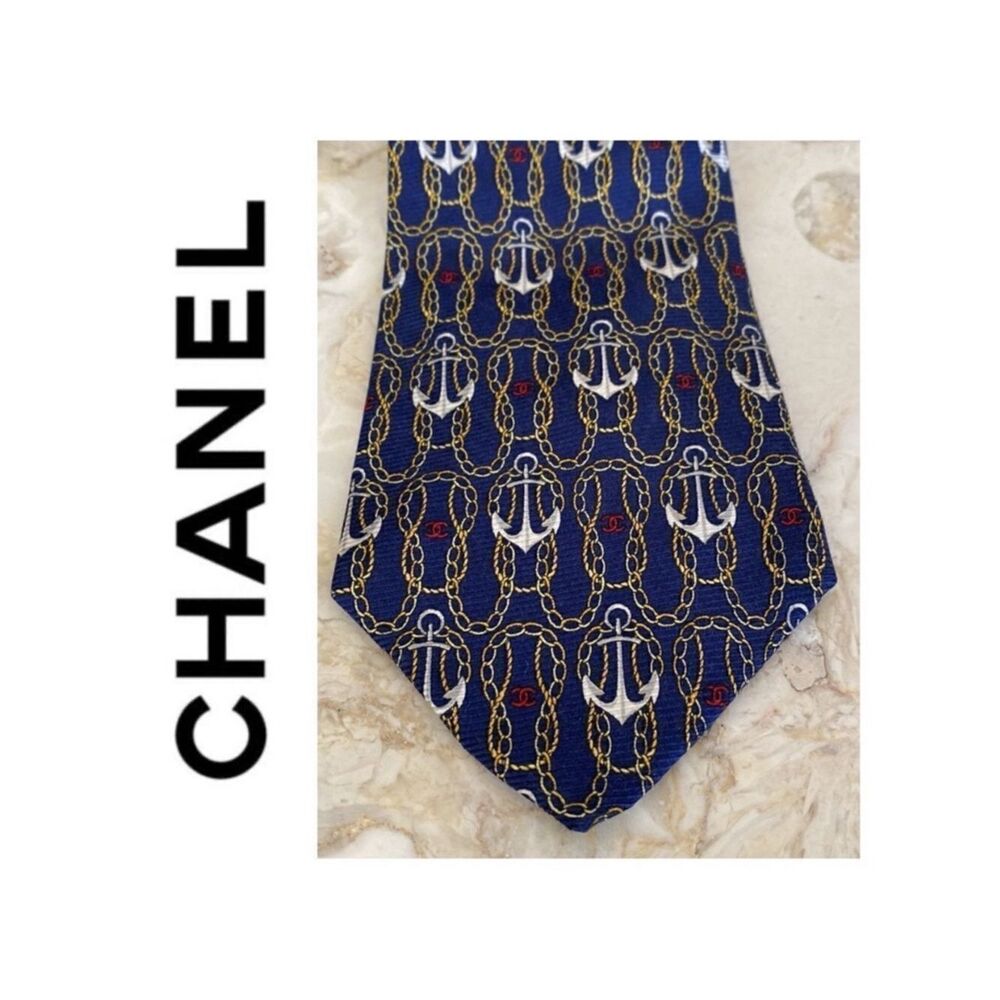 Chanel Chain & Anchors CC Monogram 100% Silk Tie